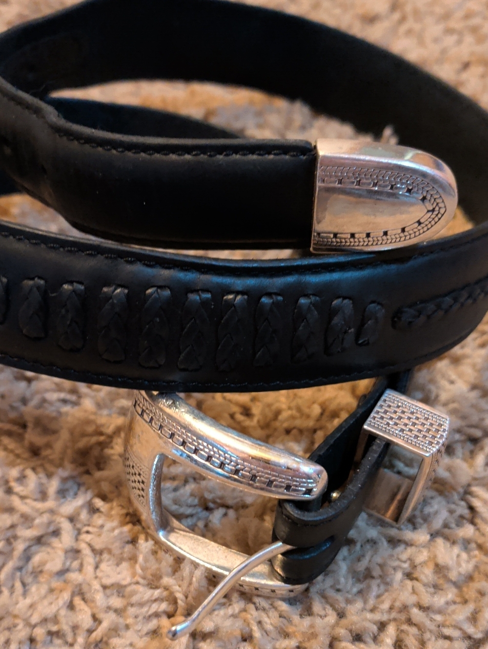 Brighton Woman's Black Leather Western-Inspired Belt Embossed Braiding Size 32"
